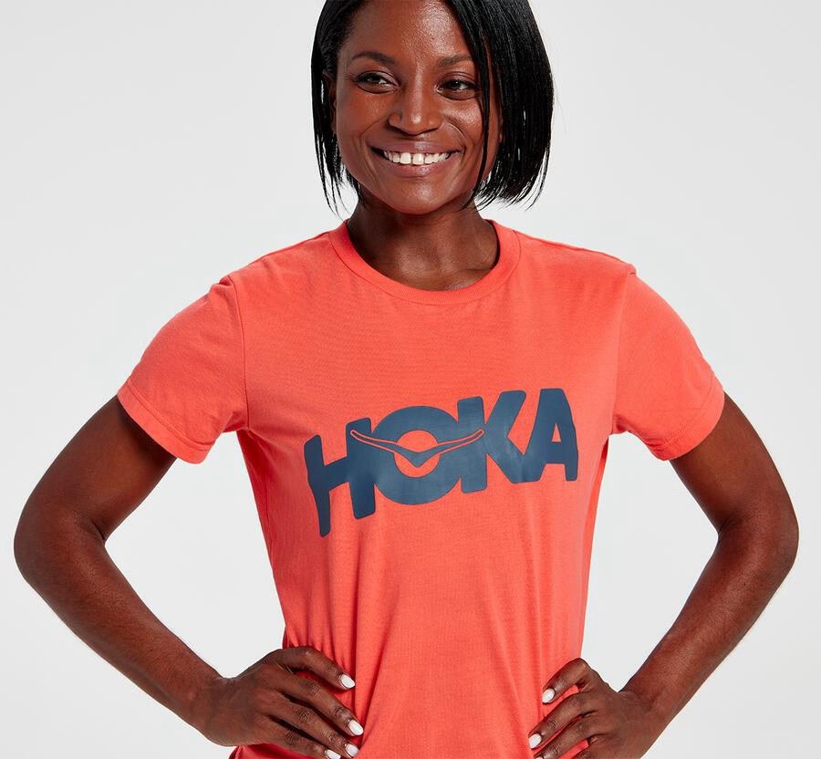 Hoka One One Tee Womens Orange - Brand - 53026RALK